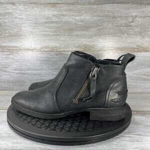 UGG Women’s Aureo II Black Leather Zip Up Ankle Boots Size 7.5